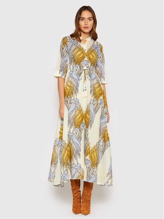 Tory Burch Kleid Für Den Alltag Printed 83310 Beige Relaxed Fit 3 Tory Burch Kleid Für Den Alltag Printed 83310 Beige Relaxed Fit
